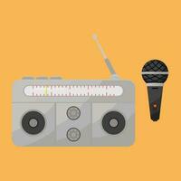 an old radio and microphone on a yellow background vector