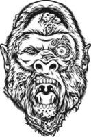 Fear scary monkey head monster zombie monochrome vector illustrations for your work logo, merchandise t-shirt, stickers and label designs, poster, greeting cards advertising business company