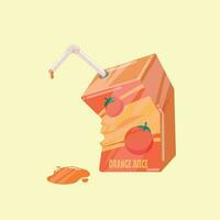 small dented box of orange juice spilling juice vector