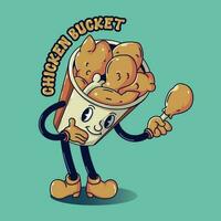 chicken bucket retro cartoon character vector