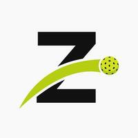 Pickleball Logo On Letter Z With Moving Pickleball Icon. Pickleball Sign Template vector