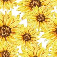 Elegant floral Seamless pattern with watercolor sunflowers and greenery vector