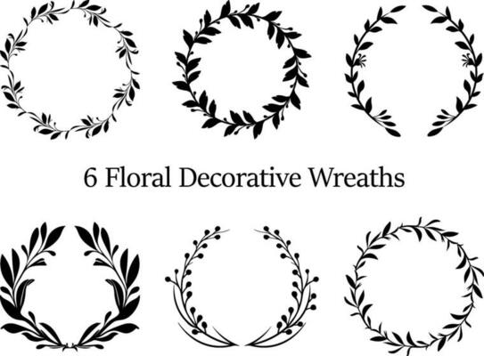 Leaves Line Art Pattern Border, for Garden Circle Wreaths Ornamental Outline