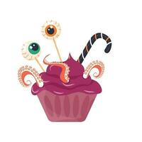 Halloween food, cupcake with eyes and tentacle vector