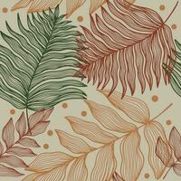 Tropical seamless pattern with leaves, fern, branches, berries with autumn leaf color vector