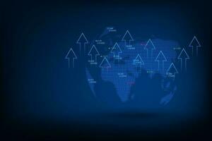 Vector stock market graph trading with world map.