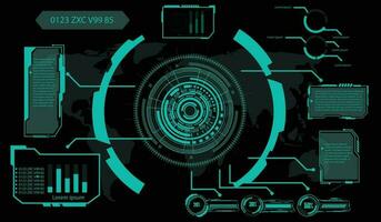 digital interface HUD elements set pack. User Interface, frame screens. Callouts titles, FUI circle set, Loading bars. Dashboard reality technology screen. Vector