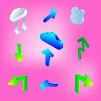 Collection of icon 3d isometric cloud upload download arrow decoration abstract background vector illustration