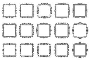 Vintage style ornate square frames. Abstract square frames with black thin line. Vintage elegant borders with floral monograms and ornaments. vector