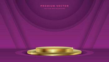 Shiny gold podium in purple background. Abstract vector geometric gold. Clean minimalist product display presentation