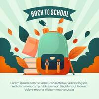 Flat vector back to school background with backpack for social media post design