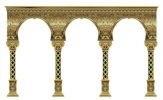 Portal de arco clásico de lujo dorado con columnas. vector