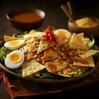 Gado-gado indonesian traditional food. Mix from boiled or steam vegetable served with peanut sauce concept by AI Generated photo
