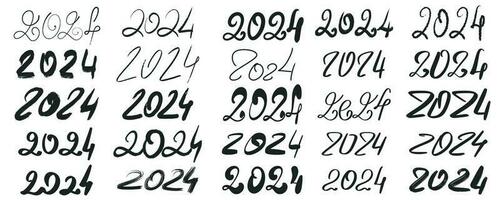 Hand drawn set of number 2024 vector