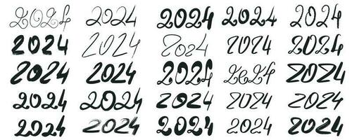 Hand drawn set of number 2024 vector