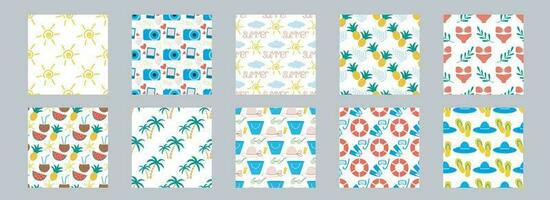 conjunto de verano tropical fiesta sin costura patrones vector