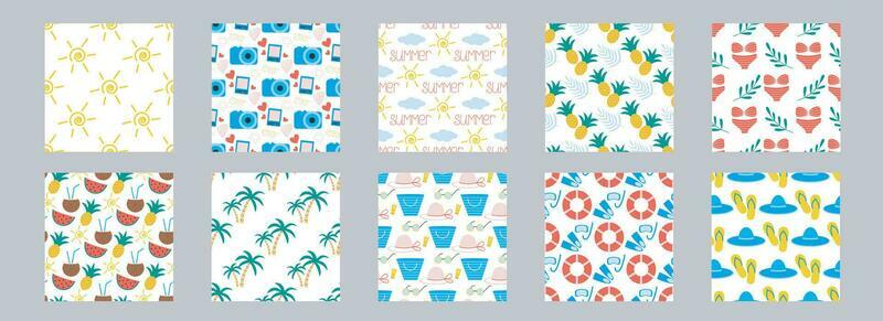Set of summer tropical holiday seamless patterns