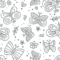 Hand drawn butterflies and flowers seamless pattern vector