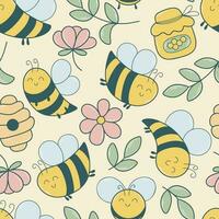 Hand drawn bee seamless pattern vector