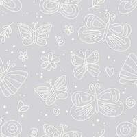 Butterflies, flowers and herbs seamless pattern vector