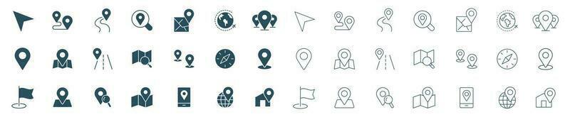 Maps And Navigation Icon vector. symbol of  location, geo map, route, and navigate outline and solid illustration vector