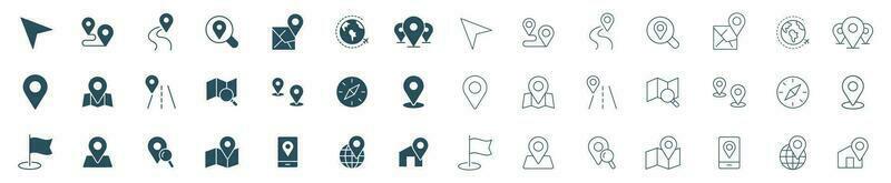 Maps And Navigation Icon vector. symbol of  location, geo map, route, and navigate outline and solid illustration vector