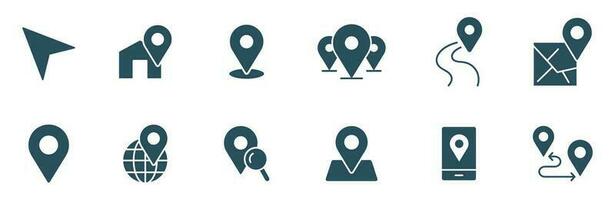 geo ubicación icono conjunto vector. navegación y ruta concepto ilustración vector