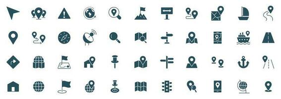 Navigation Line Icons vector. symbol of map location, Route, Marker, road trip and navigate icons outline and solid illustration vector