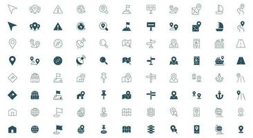 Navigation Line Icons vector. symbol of map location, Route, Marker, road trip and navigate icons outline and solid illustration vector