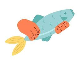 Hand holding fresh fish semi flat colour vector object. Fishing. Hobby. Editable cartoon clip art icon on white background. Simple spot illustration for web graphic design