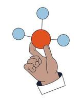 Hand holding molecule flat line color isolated vector object. Atoms bonded together. Editable clip art image on white background. Simple outline cartoon spot illustration for web design