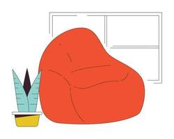 Cozy soft seat flat line concept vector spot illustration. Room interior. Beanbag furniture 2D cartoon outline objects on white for web UI design. Editable isolated color hero image