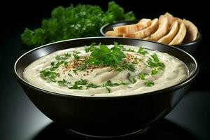 un delicioso pollo sopa comida con vegetales en un bol. invierno comida y alto proteína sopa comida concepto por ai generado foto