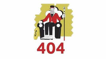 Capitalism finances 404 error animation. Capital investment error message gif, motion graphic. Top hat capitalist growing wealth animated cartoon line character 4K video isolated on white background