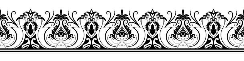 Black scroll flower border on white background. Beautiful Ethnic hand drawn artwork style design with watercolor, trend, texture, vintage hand drawn style. vector