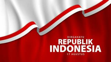 August 17th. Indonesian independence greeting card. Textured background with red and white ribbon decoration. Vector illustration