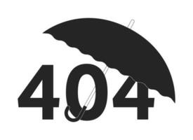 Opened portable umbrella black white error 404 flash message. Monochrome empty state ui design. Page not found popup cartoon image. Vector flat outline illustration concept