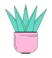 Aloe potted plant flat line color isolated vector object. Potted shrub. Succulent aloe houseplant. Editable clip art image on white background. Simple outline cartoon spot illustration for web design