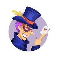 Joker Avatar Mascot. Mysterious Man Wear Masquerade Mask Vector