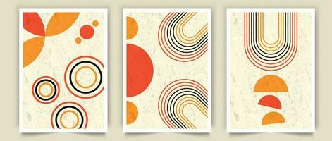 Set of modern art geometric posters minimal 20s vector template design with hipster style and primitive shapes