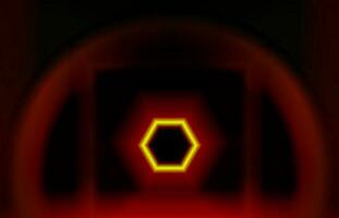 neon polygonal frame with light yellow in dark background. Empty border. Space for text. wide stage banner vector
