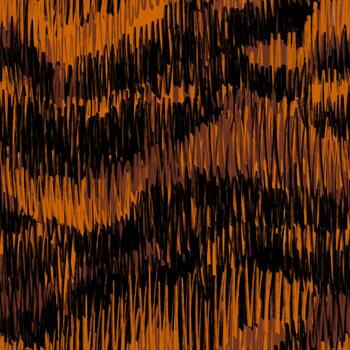 Abstract seamless pattern with pencil scribbles. Orange, brown and black line art. Hand drawn vertical scrawl texture vector