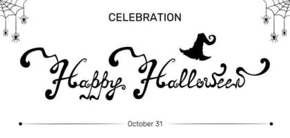 Happy Halloween lettering, hand written text on a white background, invitation, greeting banner with hand written font, Halloween celebration announce. vector