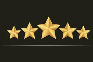 5 stars rating. Golden stars on black background. Vector design.