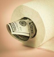 Dollar bill inside a toilet paper roll photo