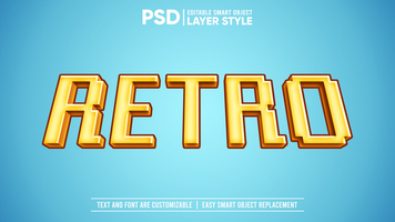 3D Yellow Cartoon Game Pixel Editable Layer Style Text Effect psd