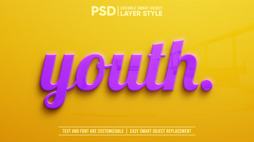 Youth Purple Orange on Shiny Granite 3D Editable Text Effect Smart Object Layer Style Mockup psd