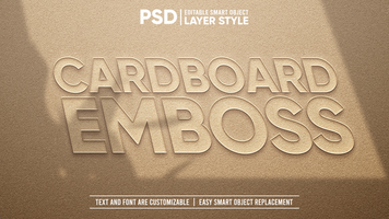 Brown Cardboard Paper 3D Emboss Realistic Perspective Editable Layer Style Smart Object Text Effect psd