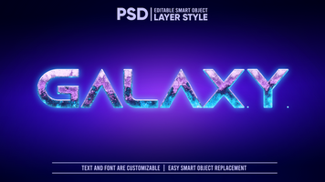 Plats galax kosmisk lysande asteroid sten 3d redigerbar lager stil text effekt psd