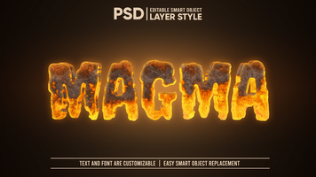 Glowing Hot Volcano Lava Magma Text Effect Smart Object Mockup psd